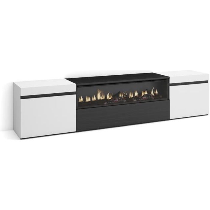 Meuble TV Banc Télé 200x35x45cm Pour les TV jusquà 80 feu électrique Blanc et noir RF2169 Meuble TV Banc Télé 200x35x45cm Pour les TV jusquà 80 feu électrique Blanc et noir RF2169