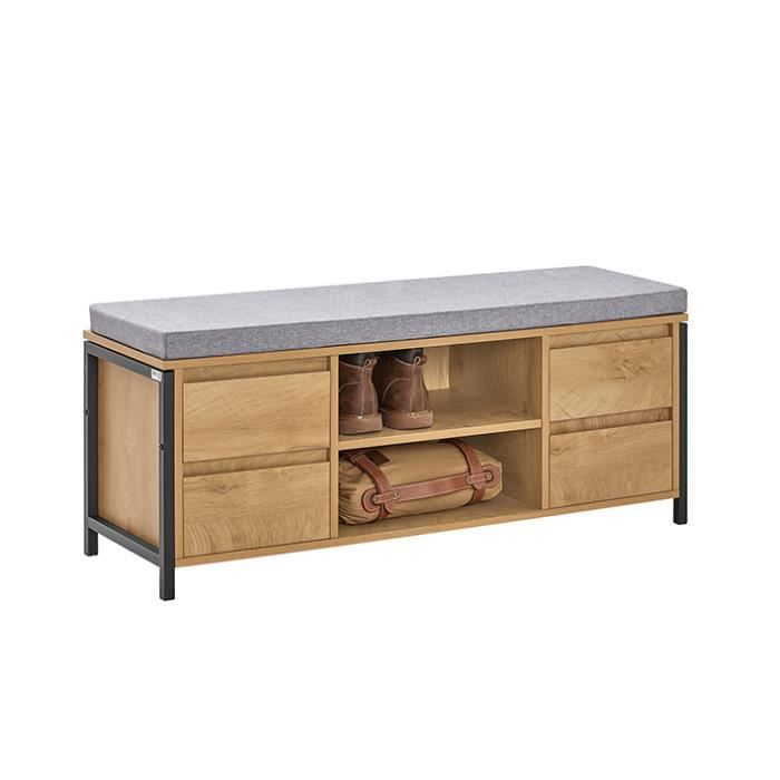 Meuble à Chaussure FSR149-N SoBuy avec Coussin et Tiroirs Noir-Naturel 110 x 35 x 45