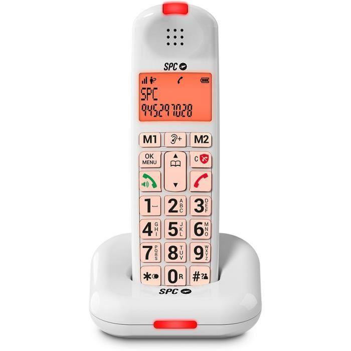 SPC Comfort Kairo - Téléphone sans fil seniors, grandes touches, son amplifié, compatible appareils auditifs, blocage appel – Blanc