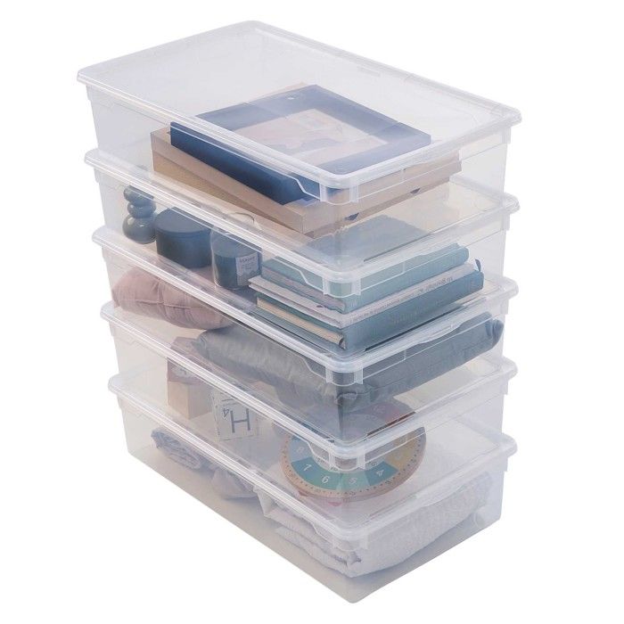 Boite de rangement plastique avec couvercle x5 Sundis CLEAR BOX 30L L.70 5 x l.40 x h.16 5 cm Transparent