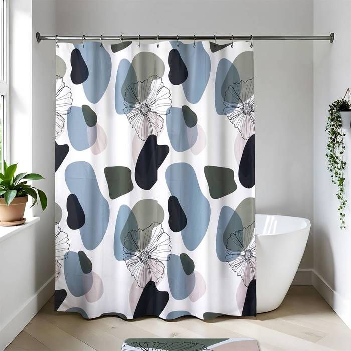 Rideau De Douche PEVA 180x200cm - Dégradé Gris, Imperméable, Anti-moisissure, Avec 12 Anneaux
