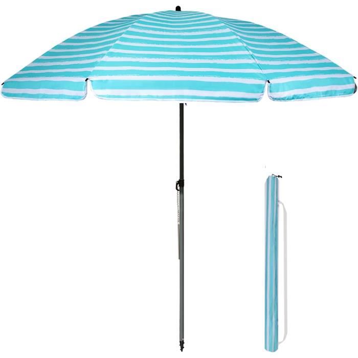 Parasol De Jardin Camp Active - Diamètre 170 Cm, Hauteur 200 Cm, Avec Pointe, Rayé Rose/Blanc, Pour Balcon, Plage, Terrasse
