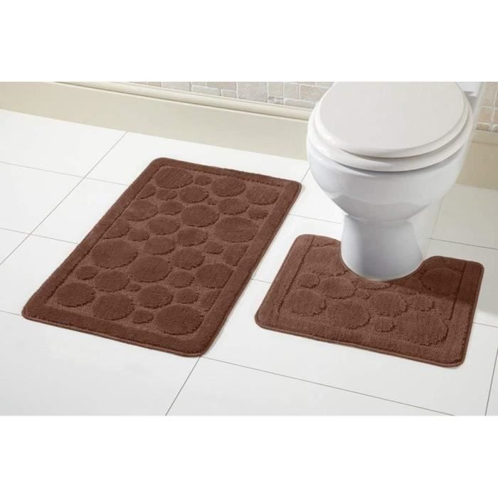 Set Tapis De Bain Microfibre - Diamant 50x80cm + Contour 50x40cm | Crème | Ultra Absorbant Et Antidérapant