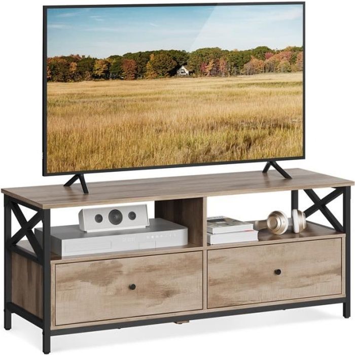 Meuble TV pour Télévision jusquà 55 Pouces - VASAGLE - Longueur 120 cm - Marron Chêne et Noir Meuble TV pour Télévision jusquà 55 Pouces - VASAGLE - Longueur 120 cm - Marron Chêne et Noir