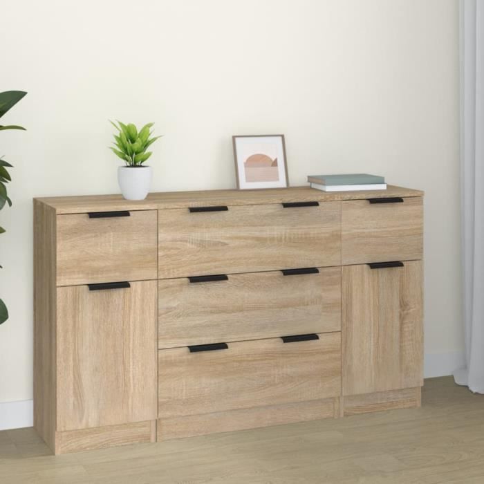 vidaXL Ensemble de buffets 3 pcs Chêne sonoma Bois dingénierie 3115822