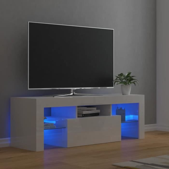 "sale 2024" meuble tv avec lumières led jms - banc tv blanc brillant 120x35x40 cm 22,5,kg 9093