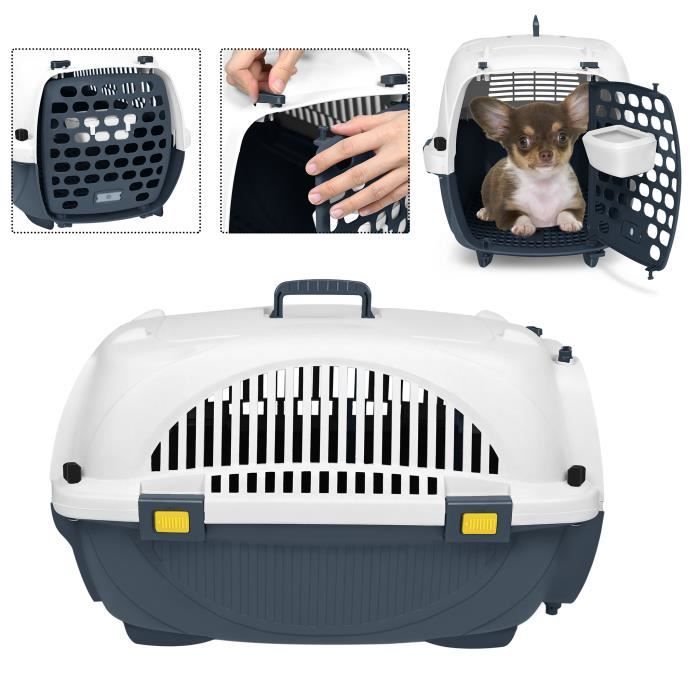 Comparer les prix de XMTECH Caisse de transport 61x37x37cm, Cage de transport pour animaux chien chat avec bol d'alimentation, Charge Max 10KG