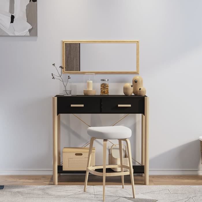 FYDUN Table Basse Noir 53x53x43,5 Cm Bois D'ingénierie Et Pin Massif