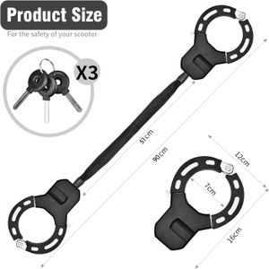 Antivol Mezelon Pour Trotinette Électrique - Câble Acier 13.5mm X 100cm, Avec Sac étanche Et 3 Clés