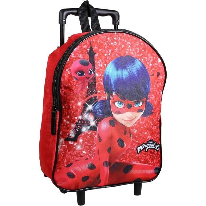 Sac Dos Roulettes 34 Cm Maternelle Miraculous Ladybug Rouge