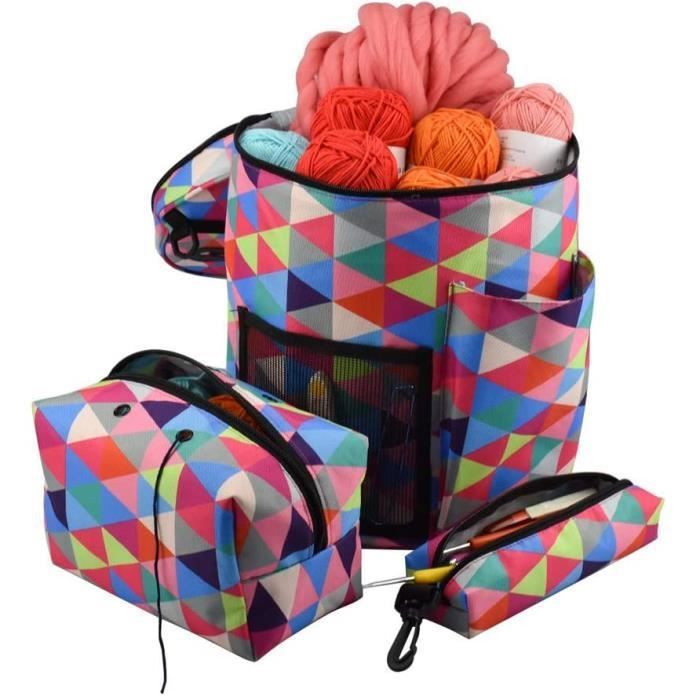 Dilwe Sac à Tricoter Sac De Rangement En Tissu à Poignée En Bois Exquise Pour Les Outils De