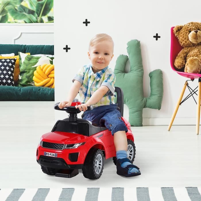 AIYAPLAY - Porteur enfant voiture 18-36 mois klaxon bruit moteur coffre  butée arrière anti-basculement rouge