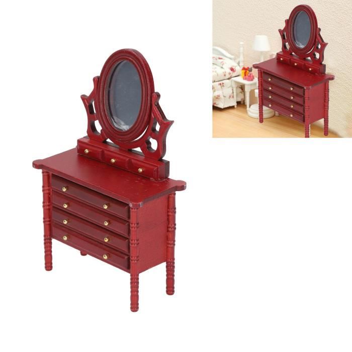 Odoria Miniature 1/12 Coiffeuse En Bois - Accessoire Maison De Poupée Chambre - 9,5 X 4,2 X 6,4 Cm