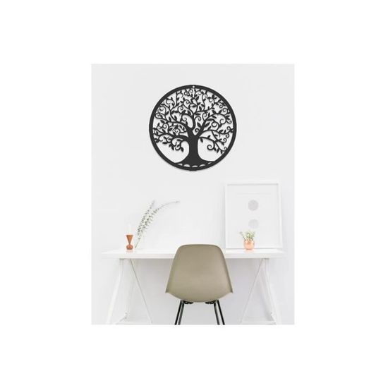 Décoration Murale Arbre De Vie En Métal 28cm - Silhouette Noire Intérieur Extérieur Jardin Cuisine