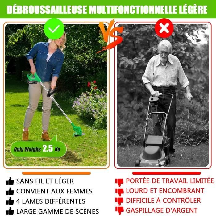 Outigo – Débroussailleuse électrique sans fil pliable – Moteur haute performance 20000 tr/min – 2 batteries 4.0Ah 21V – Tête réglable 0-90° - 4000mAh