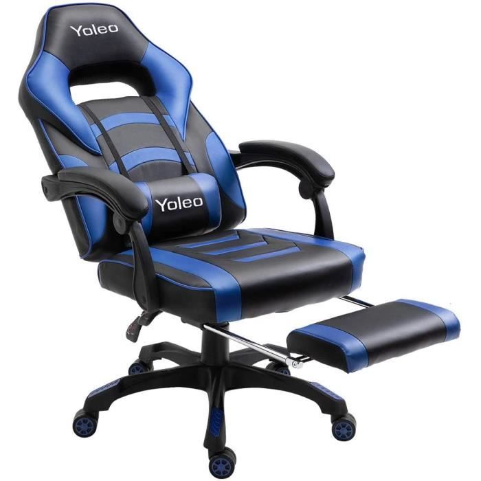 Nouveau Chaise De Bureau Fauteuil Gamer Gaming Chaise Siege Gamer Avec Repos Pieds Noir Bleu Achat Vente Chaise De Bureau Cdiscount