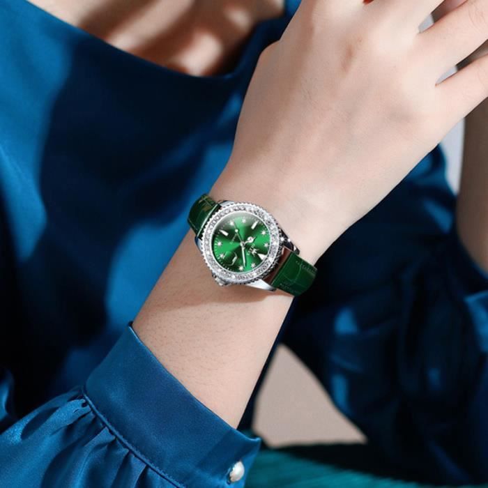 Montre Femme élégante - Cadran Cristal, Bracelet Cuir Véritable - Mouvement Quartz Japonais - Étanche