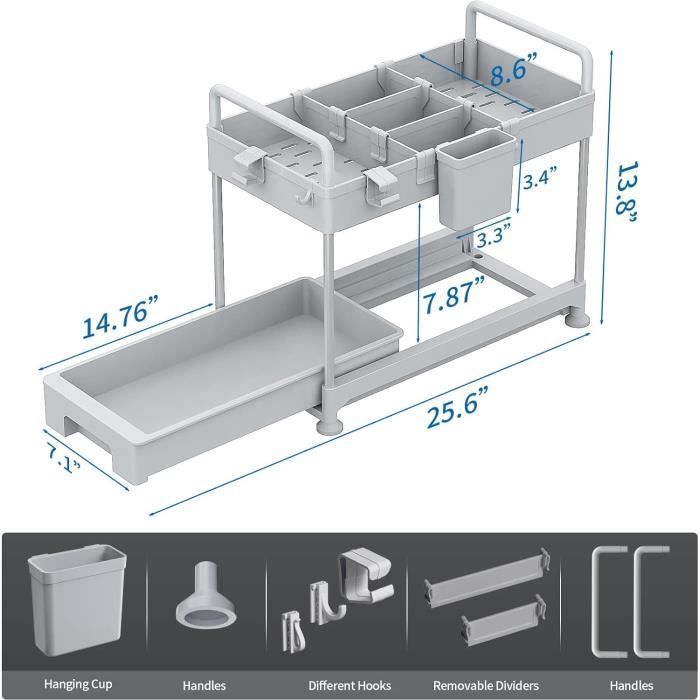 Organisateur Sous évier LANTUS - 2 Niveaux Extensible 38-70cm - Capacité 15kg - Blanc
