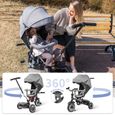 Tricycle évolutif pour bébé BESREY 7 en 1 avec siège réversible et roues en caoutchouc - Gris-3