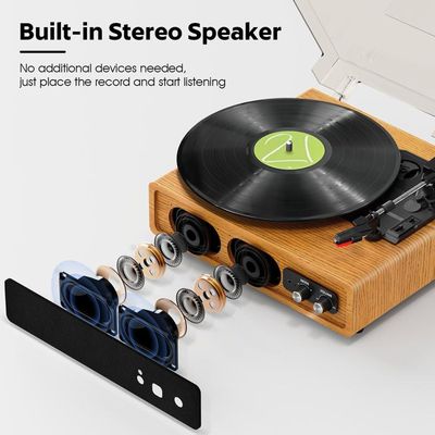 Mersoco Lecteur de disque vinyle Bluetooth, platine à 3 vitesses avec haut- parleurs stéréo, lecteur phonographe vintage, avec sortie RCA Line Out AUX in jack casque