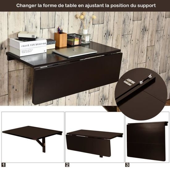 Table Murale Rabattable En Bois De Pin Et Mdf 80 X 60 X 43 Cm