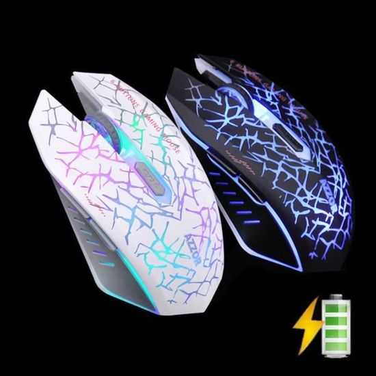 Lexonelec® Wireless Mouse Gamer Azzor M6 Silencieux Mute LED Respiration lumière 2400dpi Régler Ergonomique USB Optique Crack 6 Boutons de Jeu Gaming Mouse pour Ordinateur Portable PC Ordinateur 