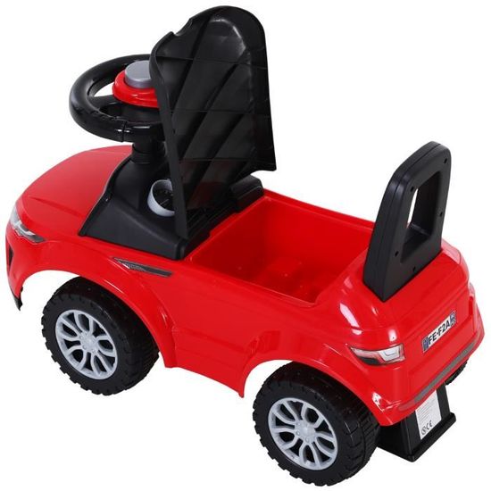 HOMCOM Porteur auto fonction trotteur avec klaxon coffre voiture classique  et vintage éclairage muet + résistance à l'usure + amortisseur pour enfants  de 2-6 ans
