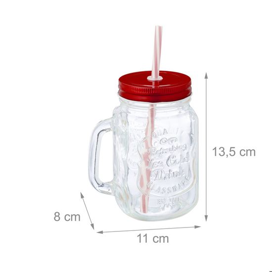 Lot De 8 Verres Avec Paille, Couvercle Et Anse - Relaxdays Multicolore Pour Limonade, Smoothie Et Garden Party
