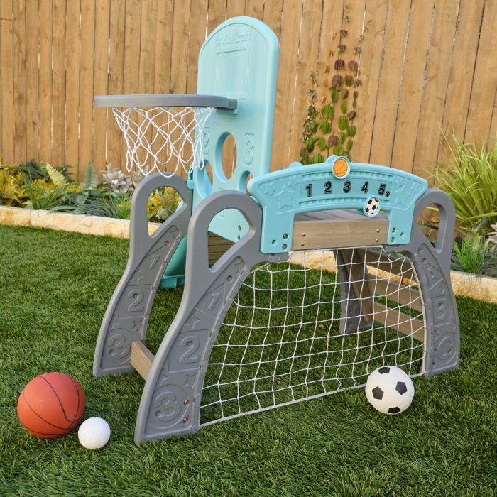 KidKraft Aire De Jeux 5-en-1 : Toboggan, Basket, Foot, Baseball - Intérieur Et Extérieur - Pour Tout-Petits