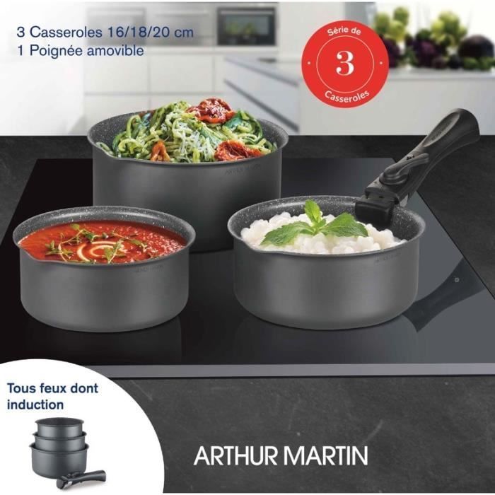 Ustensiles De Cuisine Set Tefal Ingenio Emotion – 3 Casseroles Inox 16+18+20 Cm + Poignée Amovible – Compatible Induction Casseroles 16 18 20 Cm Compatibles Induction