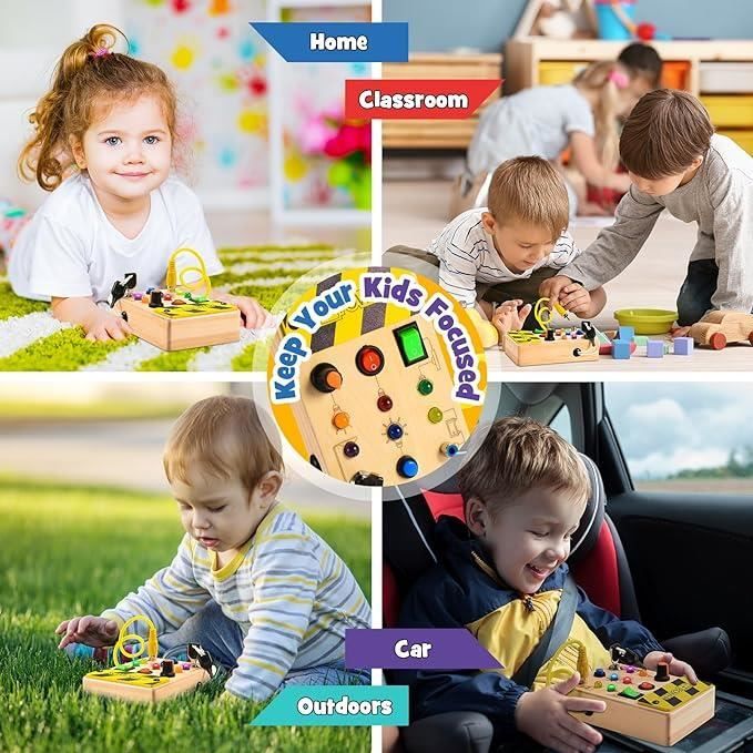 Grande planche d'activités Montessori / Busy Board XXL en bois avec lumières LED - Jeux & Jouets