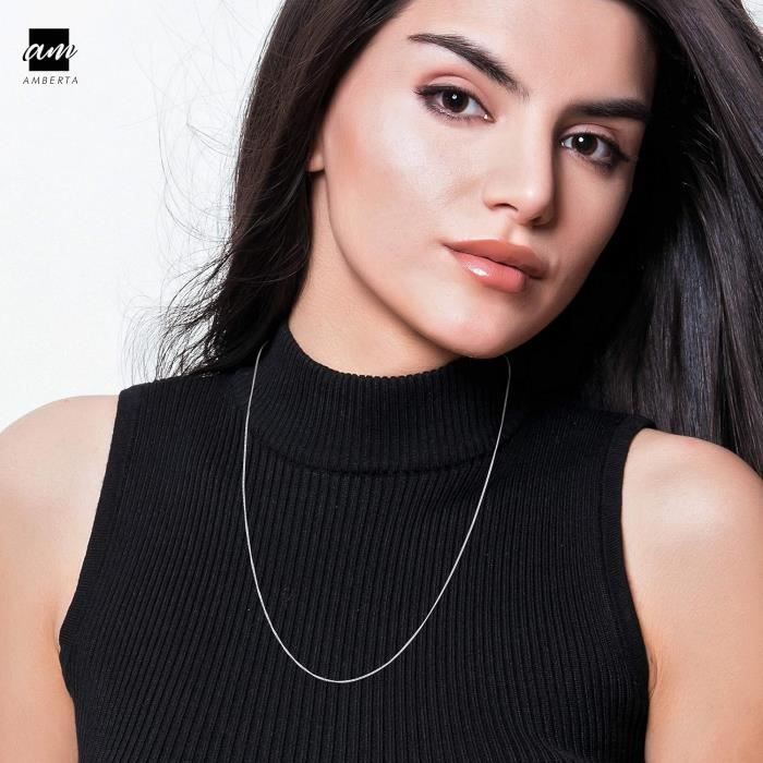 Collier Femme Argent Amberta® Bijoux - Collier - Chaîne Argent 925/1000 - Plaqué Or 18K - Maille Figaro (3 En 1) - Largeur 1.5 Mm - Longueur 40 45 50 55 60 Cm (45cm Bague Femme Acier Inoxydable