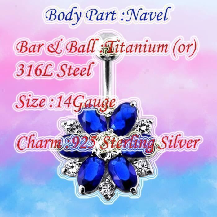 Piercing Nombril Acier Chirurgical 316L | Bijou Fleur Zirconium Violet/blanc/bleu/rose | Tige 14G (1.6mm), Hypoallergénique