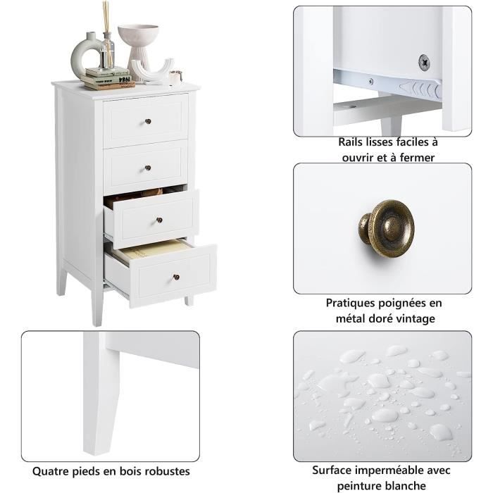 Commode 4 Tiroirs Tissu HOMCOM - Meuble Rangement Chambre Bureau 59x28x50cm