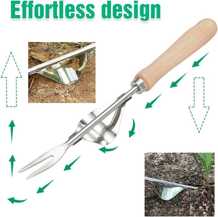 Outil Désherbeur Manuel En Acier - 33.5 Cm, Poignée Bois, Pour Jardin - 4