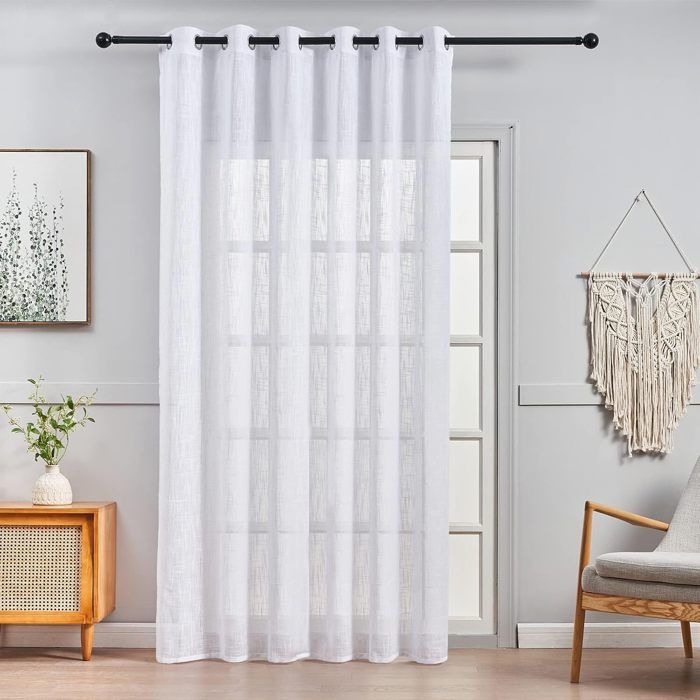 Topfinel Rideau Voilage Blanc 140x240cm En Lin - Motif Croix - 2 Pièces - Anti-Mouches Salon Cuisine Chambre