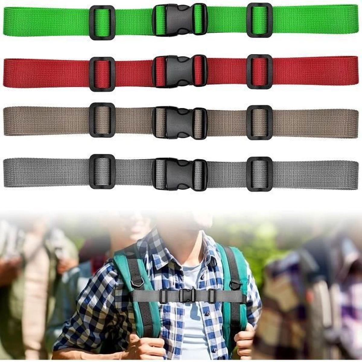 Sangle Poitrine Sac a Dos, Sangle de Poitrine Réglable Robuste, 4 Paires Sangle Sac a Dos