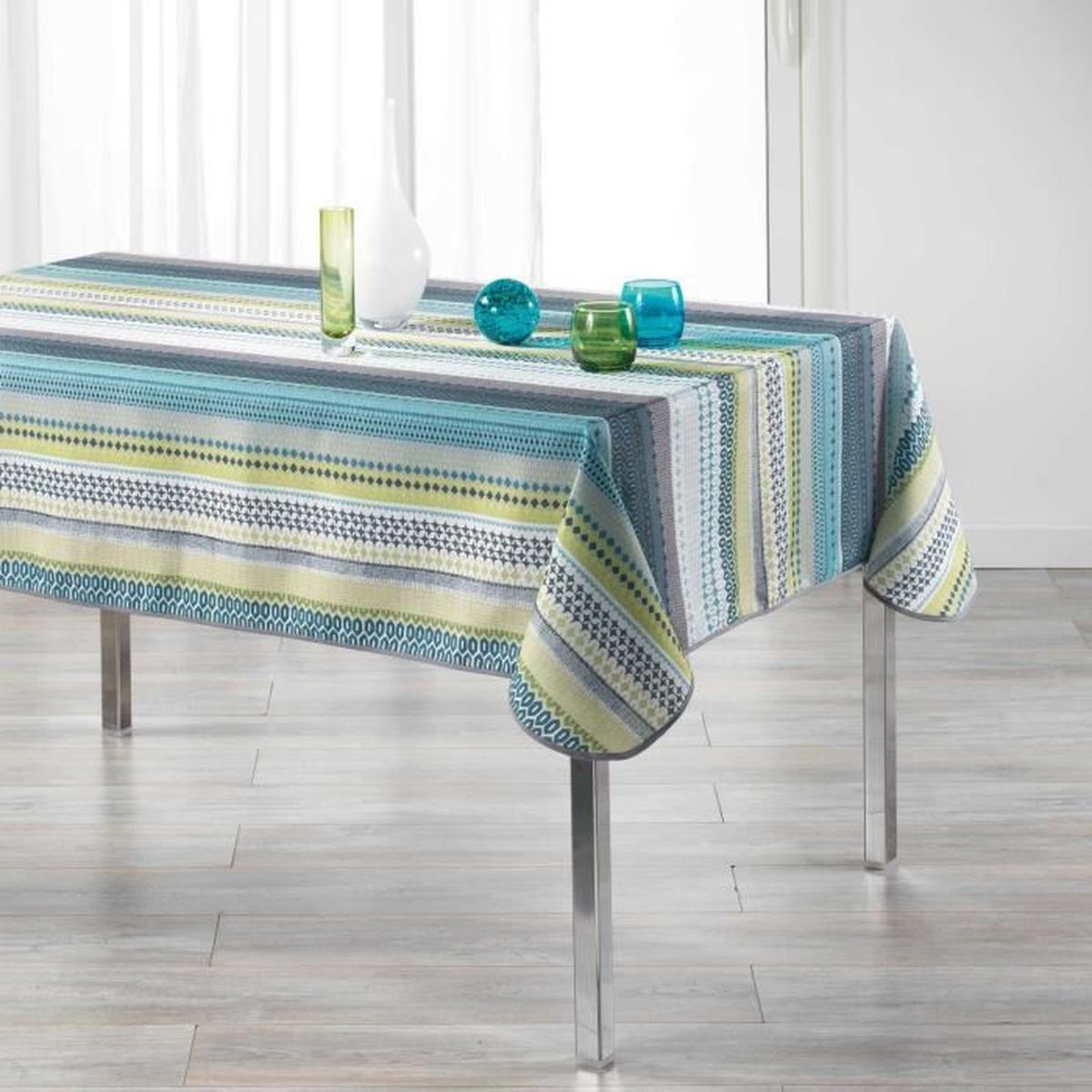 Nappe Imperméable HEKO 140x250 Cm – Anti-taches, Lavable – Pour Salle à Manger Et Jardin – Rayures Bleues