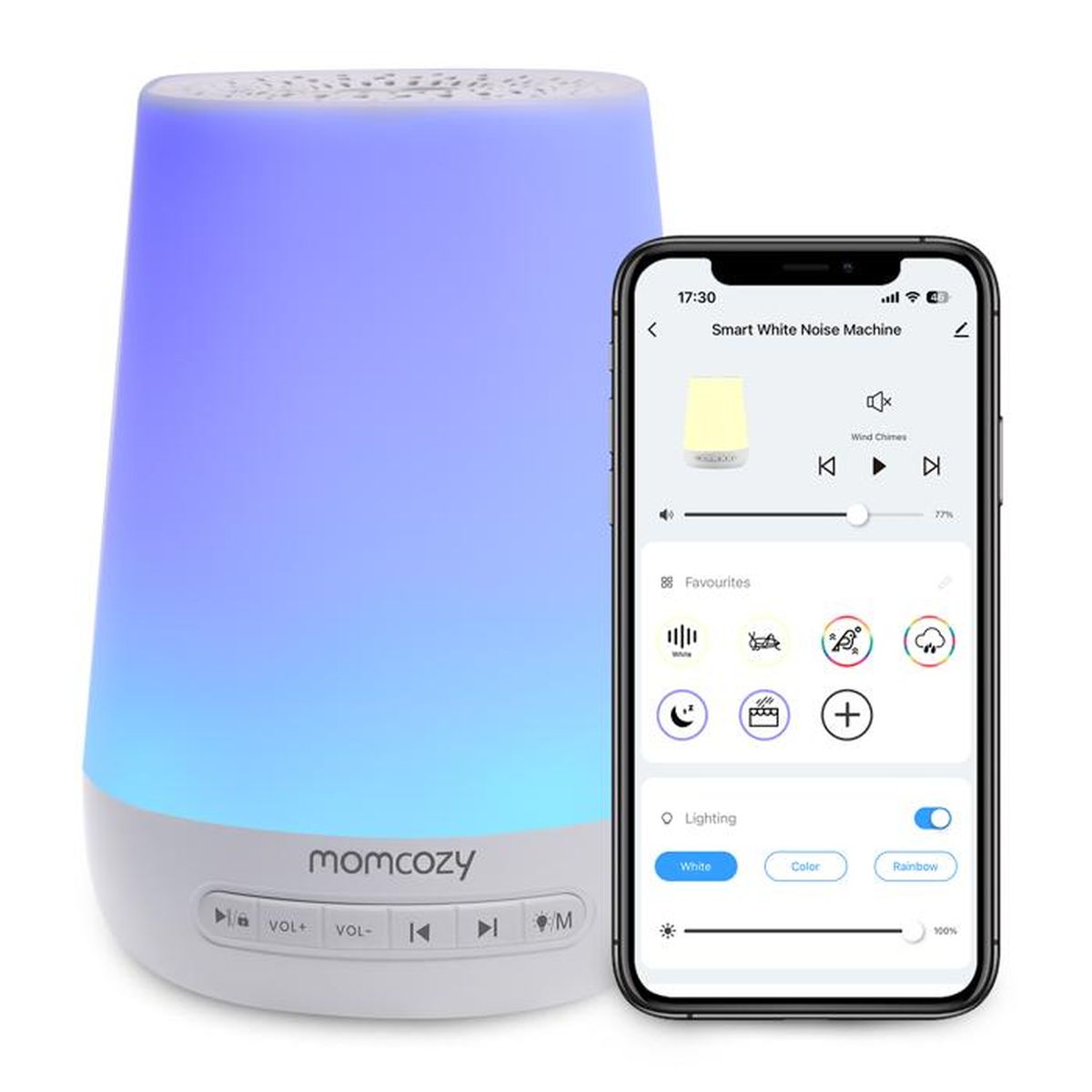 Machine Bruit Blanc Portable Alaoo – 13 Sons Apaisants, Veilleuse 7 Couleurs, Minuterie 3 Modes – Rechargeable USB