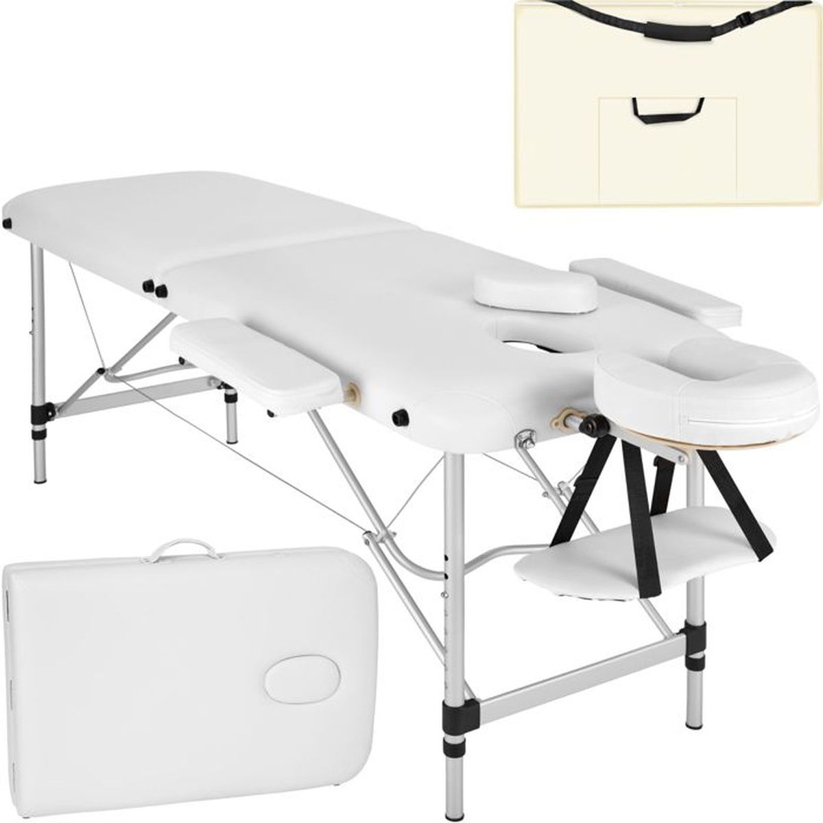 Tectake Table De Massage Pliante Portable 2 Zones En Aluminium Blanc Housse Achat Vente 