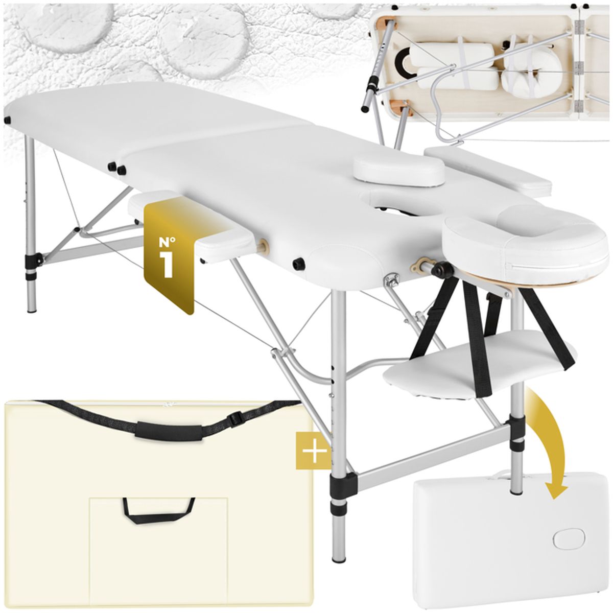TECTAKE Table de Massage Pliante Portable 2 Zones en Aluminium Blanc