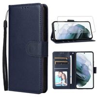 Verre trempé+Housse pour Xiaomi Redmi 12 4G/5G/Poco M6 Pro 5G,Etui en Cuir Portefeuille PU Etui Magnétique Flip,Carte Slot,Bleu