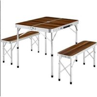 Ensemble de table pliante d'extérieur moderne en aluminium marron - 1 table + 2 bancs