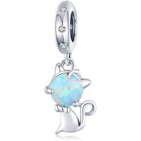 Breloque en argent sterling 925 avec opale en forme de chat compatible avec bracelets et colliers Pandora