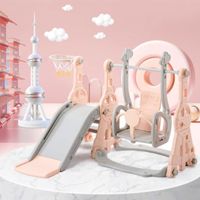 Toboggan Enfant 4 En 1 Avec Panier Basket - Cheval à Bascule, Glisse Et Jeux 1-4 Ans