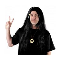 Perruque Hippie Longue Noire - PARTY PRO - Accessoire Déguisement - Homme - Tresse avec perles en plastique