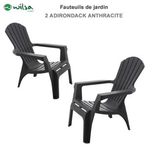 FAUTEUIL JARDIN  Lot de 2 Fauteuils Adirondack résine polypropylène - Wilsa Garden - Gris Anthracite