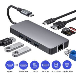 Lecteur Carte SD//TF 3.0 Charge PD 60W pour MacBook Pro Ordinateurs Portables Smartphones Tablettes USB-C USB 3.0 VAVA Hub USB-C 9-en-1 Adaptateur HDMI 4K Audio 3,5 mm Ethernet 1000 Mbits//s
