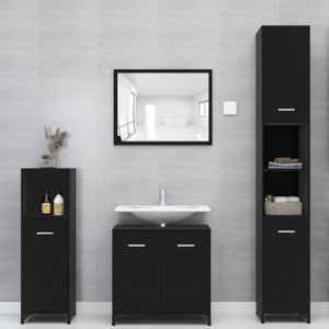 SALLE DE BAIN COMPLETE Ensemble de meubles de salle de bain contemporain noir - JILL'S GARDEN - avec armoire et miroir