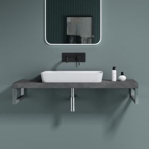 MEUBLE VASQUE - PLAN Sogood plan de vasque 50x120cm meuble sous lavabo gris anthracite plan lave mains avec 2 supports en inox
